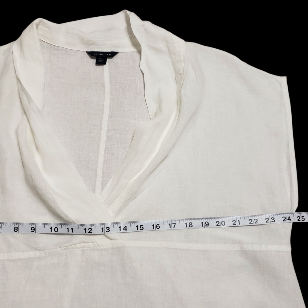 Lands End White 100% Linen V-Neck Tunic Coverup Top Womens Large 14-16 - Picture 8 of 11